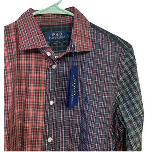 Women's Polo Ralph Lauren Patchwork Shirt Long Sleeve Plaid Tartan Sz Large NWT
